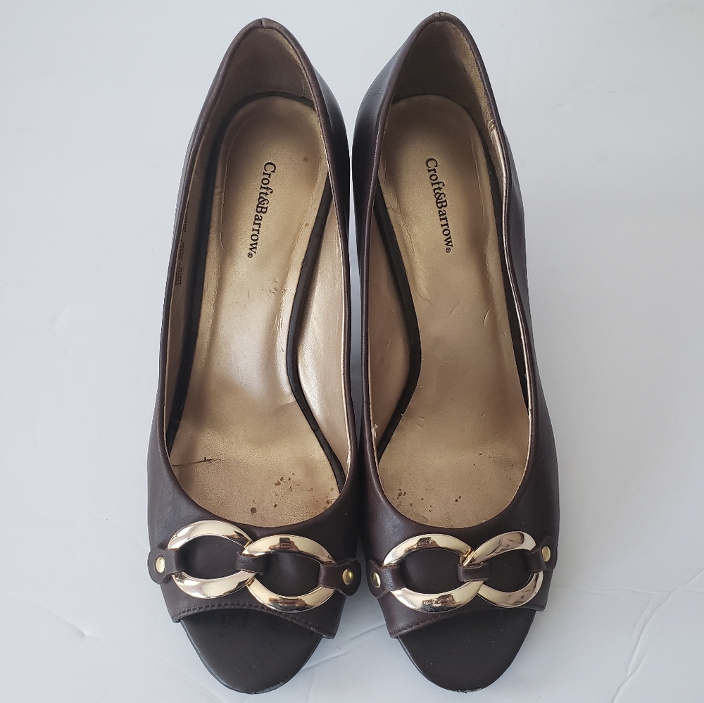 Croft and Barrow Peep Toe Pumps Brown 8M